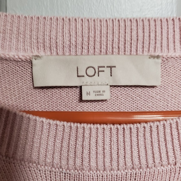 Loft Sweater women Size Medium Soft Blush Pink Long Sleeves Ribbed cuffs Office - Picture 7 of 9